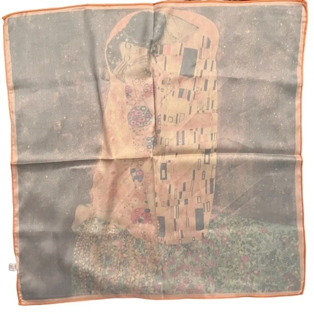 GUSTAV KLIMT Scarf The Kiss Painting Square Kerchief Silky Satin